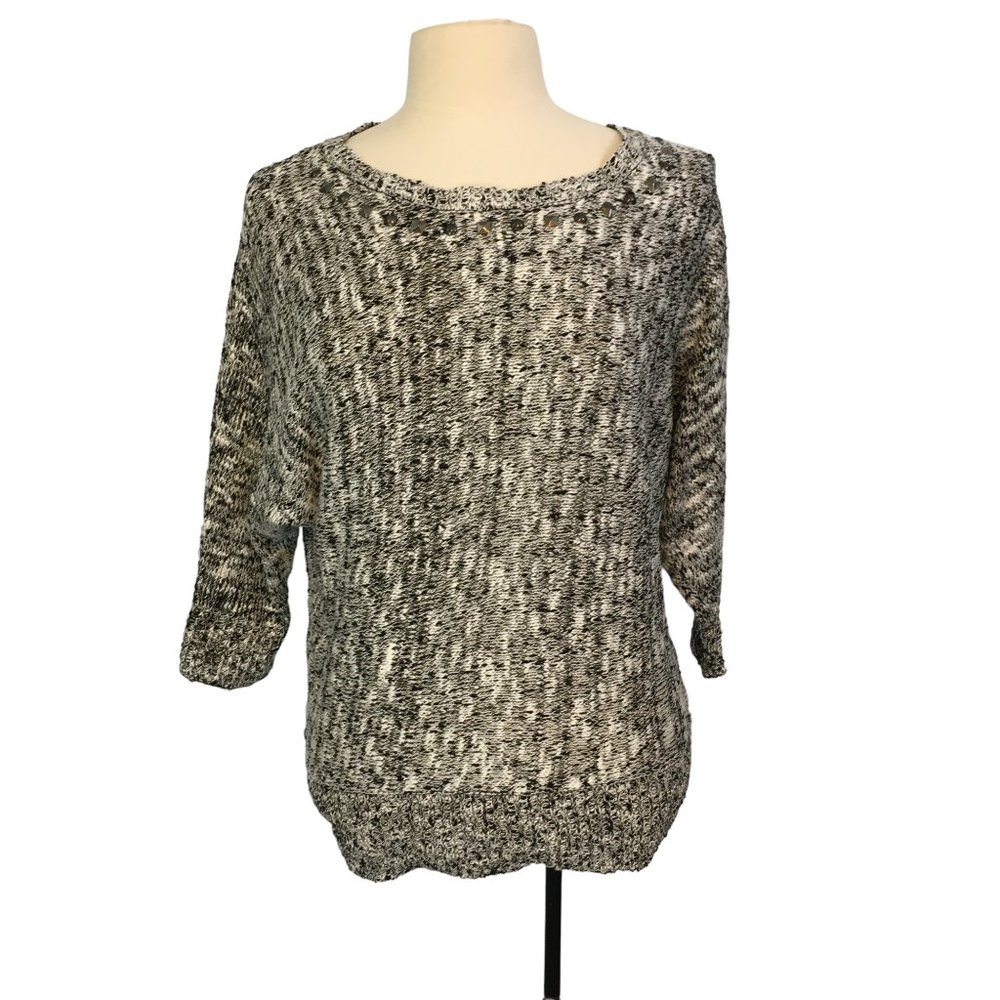 Signature‎ Studio Womens Black White 3/4 Sleeve Sweater, Embellished, Large